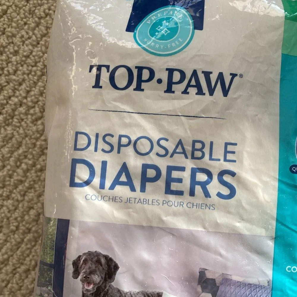 TOP PAW Disposable Diapers Dogs Size Large 7 Count Leak Protection 19”-28” Waist